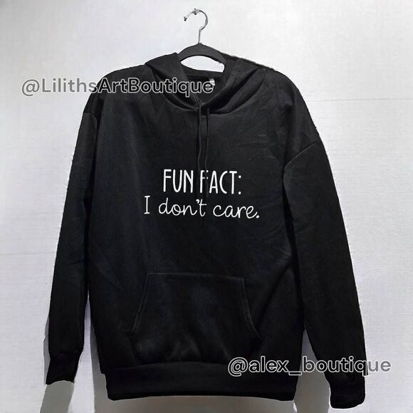 Fun Fact: I don't care. Thermal Drawstring Hoodie(R004)-Size XL for Women - Picture 3 of 8